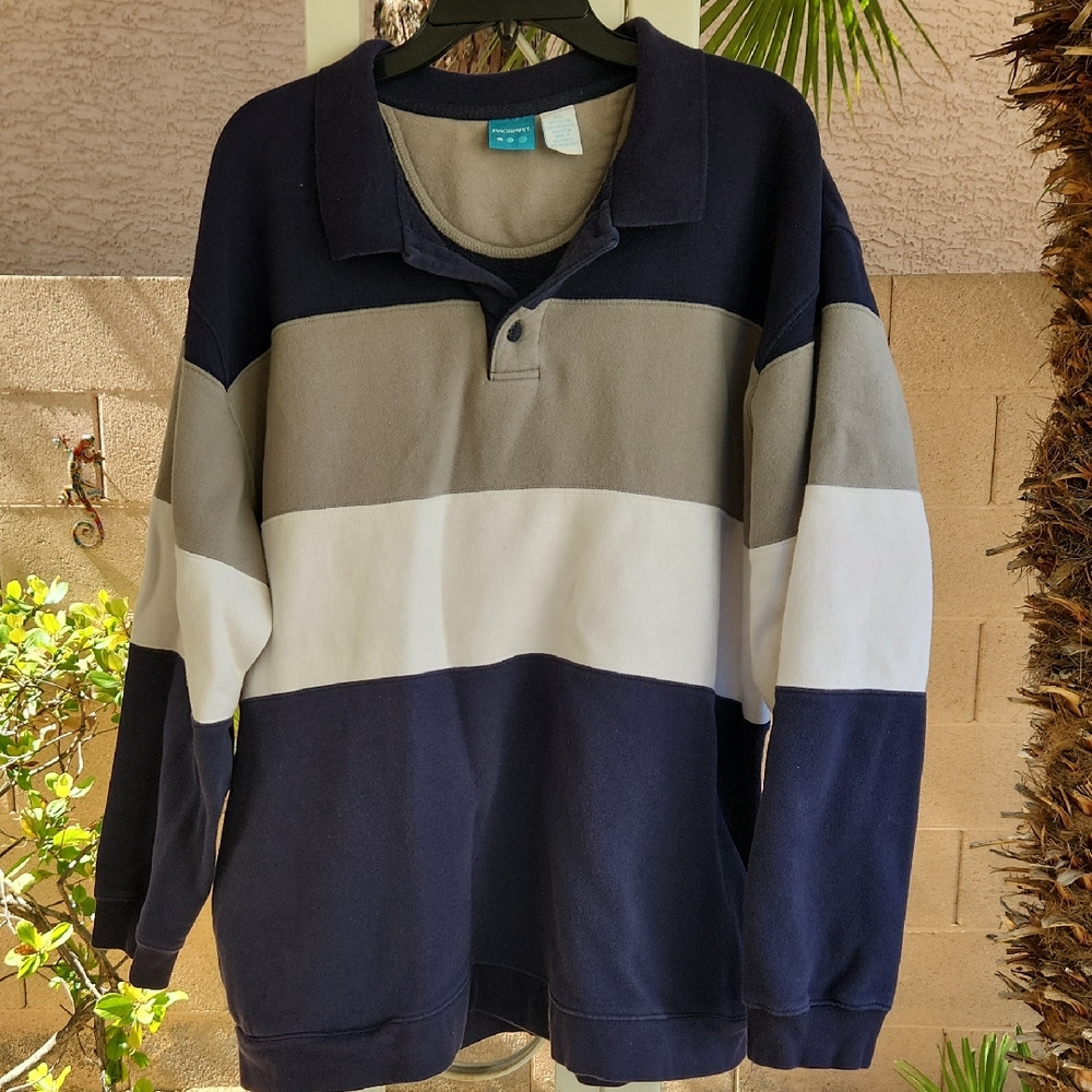 Prospirit Mens 2XL Navy, Gray & White Rugby Polo Sweatshirt